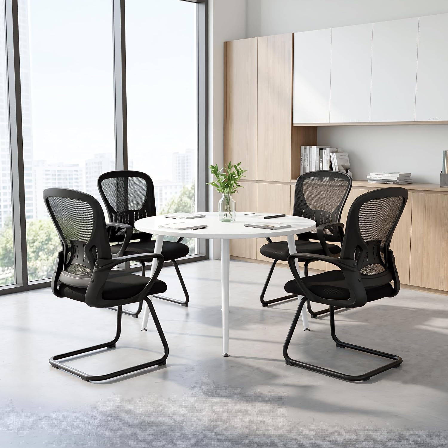 Okeysen Waiting Room Guest Chairs Set of 2, Mesh Mid Back Office Reception Chair with Arms, Office Desk Chair with Sled Base No Wheels, for Office Meeting, Conference Room, Waiting Area, Lobby