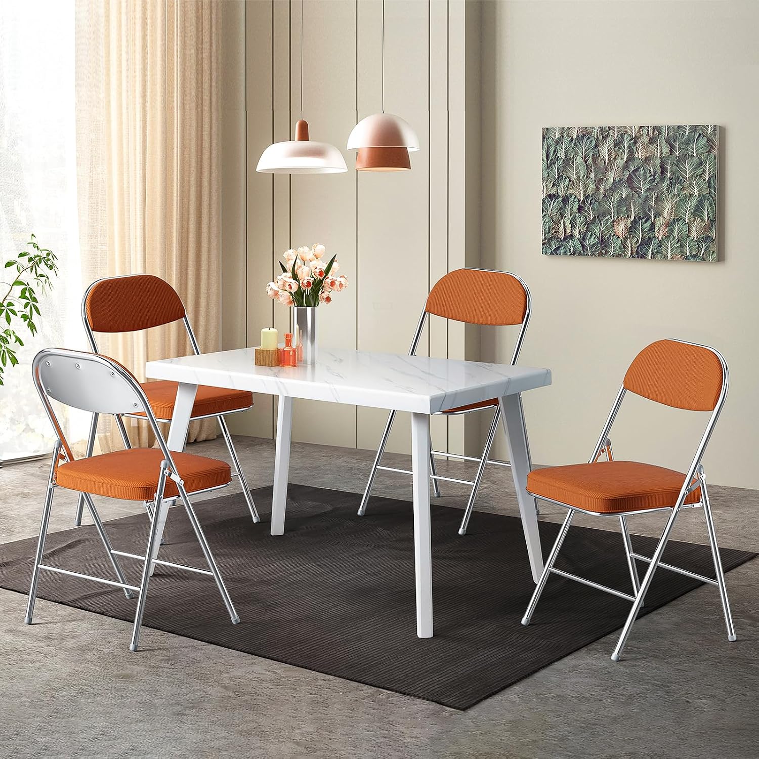 VINGLI Folding Chairs with Padded Seat & Backrest, Metal Frame, Durable Corduroy Fabric, 350 lbs Capacity, Set of 1, Orange – Ideal for Weddings, Parties, Office Events