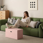 VECELO 30'' Folding Storage Ottoman Bench, End of Bed Linen Fabric Foot Rest Stool with Padded Seat, Large Footstools for Bedroom, Living Room, Load 550 lb, Pink
