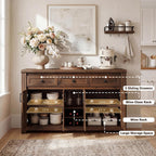 Buffet Sideboard with Storage, 55" Large Kitchen Storage Cabinet with 4 Doors, Wine Rack & Glass Holder, Farmhouse Wood Coffee Bar Buffet Table with Shelves for Kitchen, Dining Room, Walnut