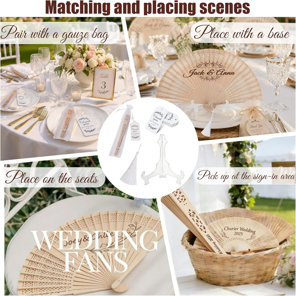 Custom Fans for Wedding Guests,Personalized Wooden Folding Hand Fans in Bulk with Organza Bags & Tassels,Wedding Favors,Baby Shower & Party Favors (30PCS)