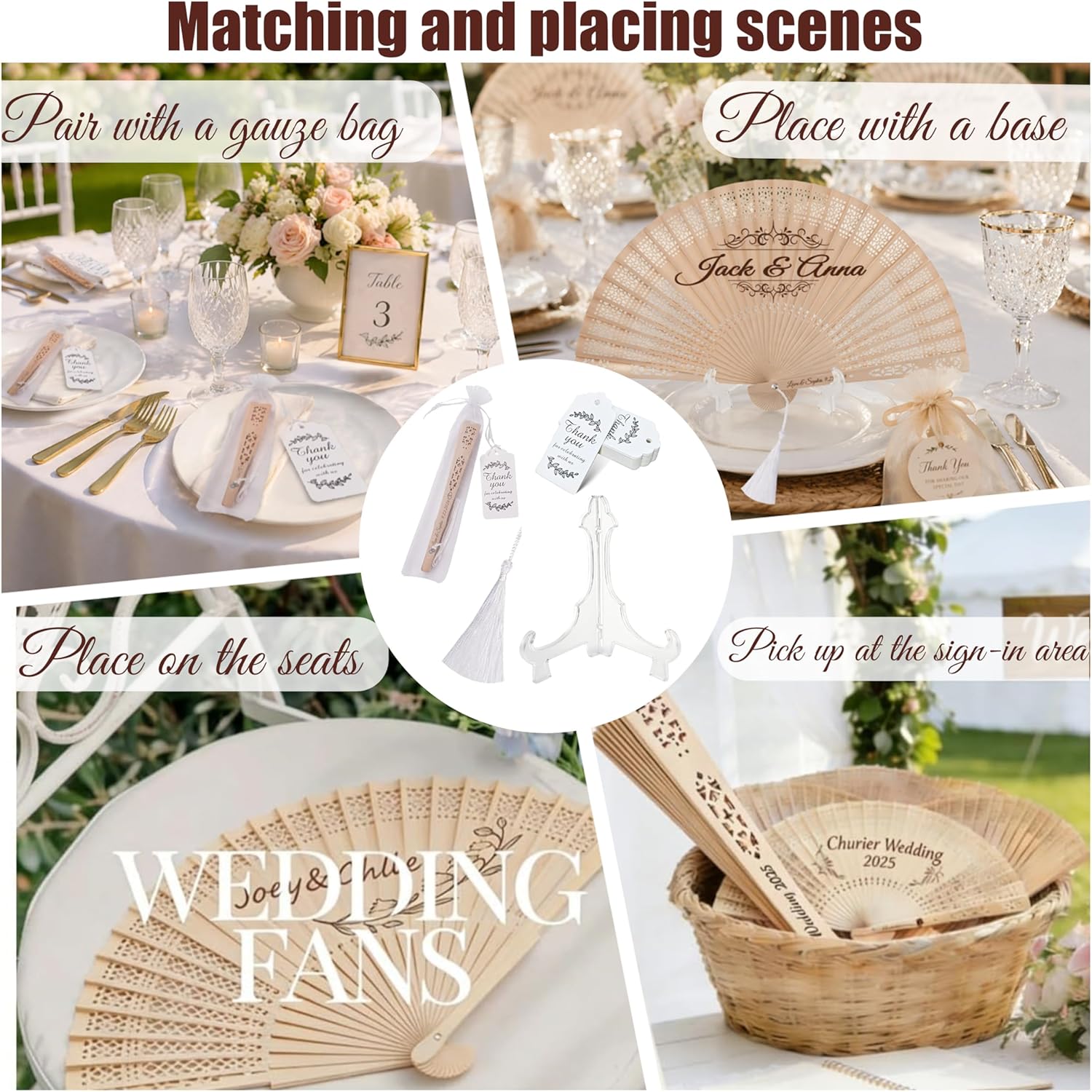 Custom Fans for Wedding Guests,Personalized Wooden Folding Hand Fans in Bulk with Organza Bags & Tassels,Wedding Favors,Baby Shower & Party Favors (30PCS)