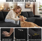 GNIXUU 140.6" Oversized U Shaped Black Boneless Sectional Couches for Living Room, Large Cloud Modular Sofa Set with Storage Console, Cup Holder, Side Pockets, Deep Seat No Assembly Corduroy Couch