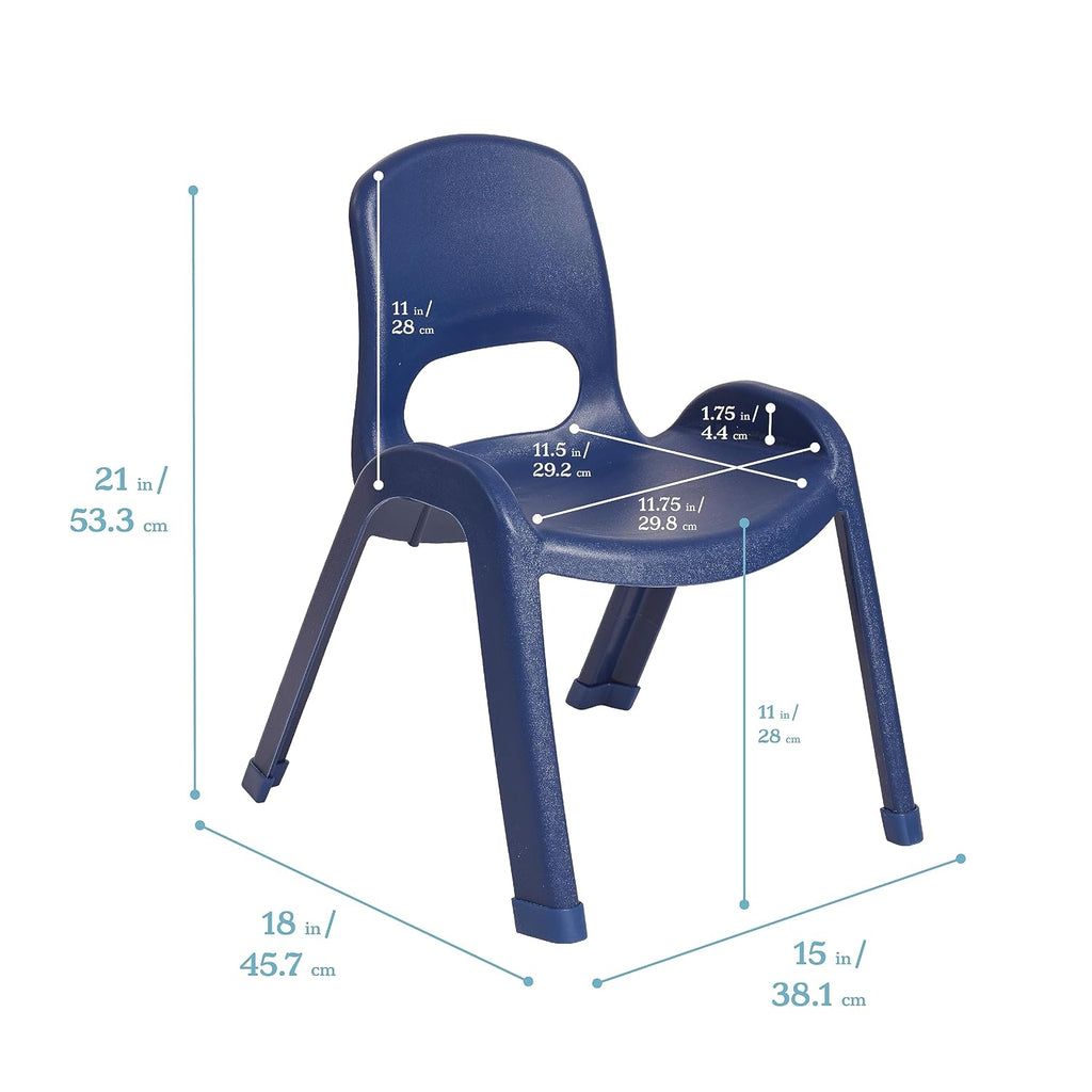 ECR4Kids Plastic Stackable SitRight Chair, 11in, Classroom Furniture, Navy, 4-Pack