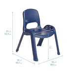 ECR4Kids Plastic Stackable SitRight Chair, 11in, Classroom Furniture, Navy, 4-Pack