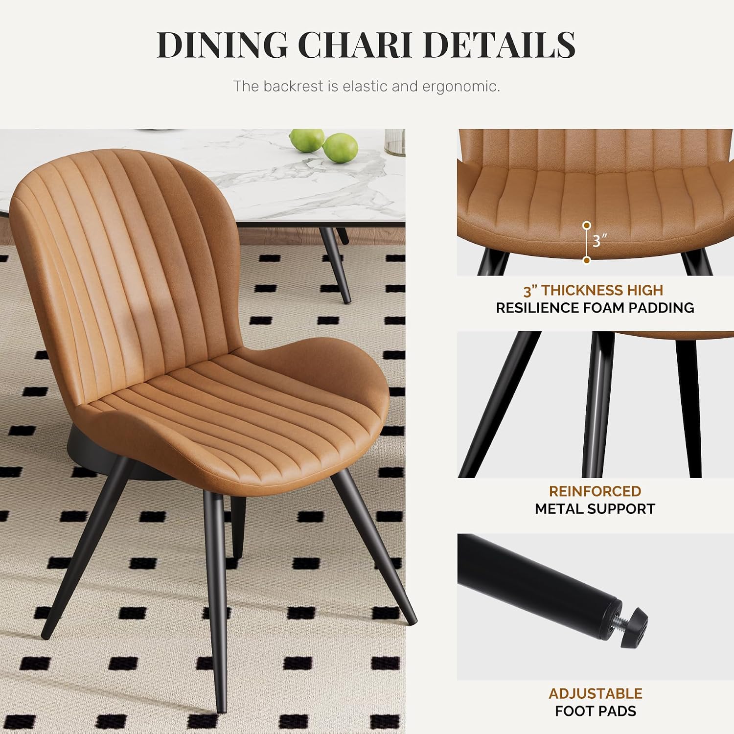 Dining Chairs Set of 4, Modern Dining Room Chairs, Fabric Kitchen Chair Upholstered Dining Chairs with Thick Cushions for Kitchen and Dining Room Brown