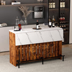 55-Inch Home Bar Unit, 2-Tier Drop Leaf Mini Bar Table with LED Light & Charging Station, Modern Faux Marble Counter Height Pub Table with Footrest for Dining Room, Living Room, Bistro