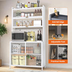 Spaco 73" Tall Kitchen Pantry Cabinet,6 Tiers Food Pantry Cabinet with Adjustable Shelves and Side Hooks,Anti-Tip Display Storage Cupboard for Kitchen,Living Room and Dining Room. (White)