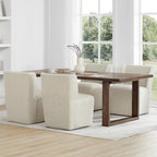 KISLOT Upholstered Dining Chairs Set of 4 with Casters, Wingback Modern Side Armless Deskchair with Rollers for Diningroom Bedroom Livingroom Reading Room, Cream Beige Fabric