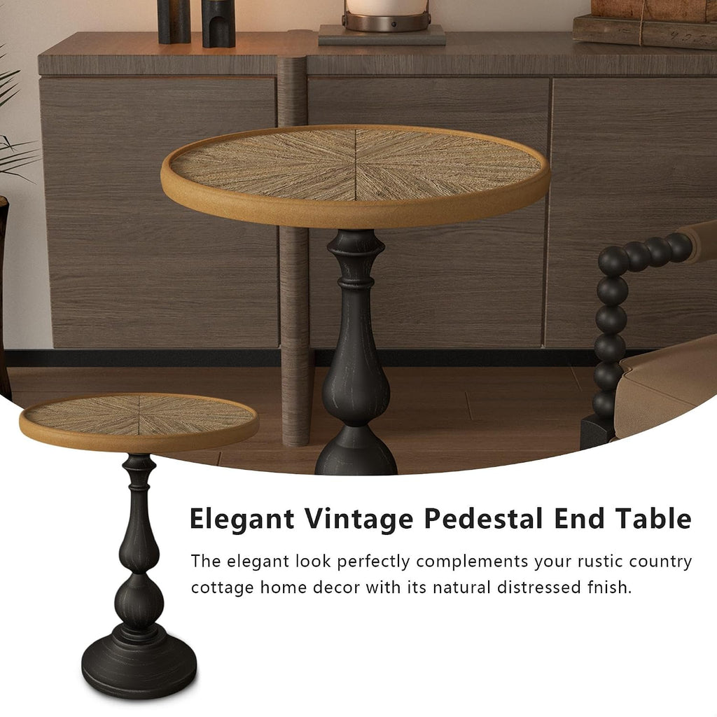 Round Retro Side Table for Drink Coffee Modern Accent Lightweight Vintage End Table with Metal Leg for Small Space Living Room Bedroom Corners Office, Natural