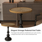 Round Retro Side Table for Drink Coffee Modern Accent Lightweight Vintage End Table with Metal Leg for Small Space Living Room Bedroom Corners Office, Natural