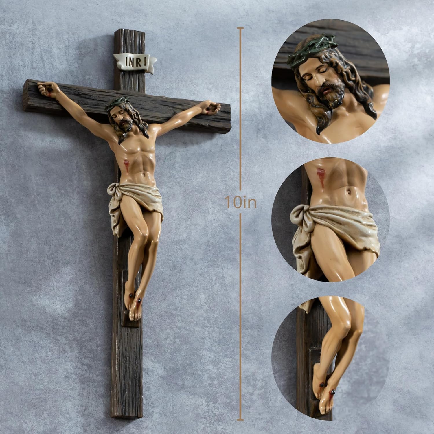 Kreative&Kind Catholic Crucifix Wall Cross, 10 Inch Jesus Cross for Wall, Hanging Realistic Crucifix Catholic Cross, Crucifijos Catolicos, Cristos Catolicos Home Décor, Religious Wall Art for Altar, Religious Gift