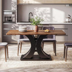 Tribesigns 55-Inch Dining Table for 4-6, Farmhouse Kitchen Dinner Table with Heavy Duty Pedestal, Rectangle Wooden Eating Table for Dining Room, Kitchen, Black & Brown