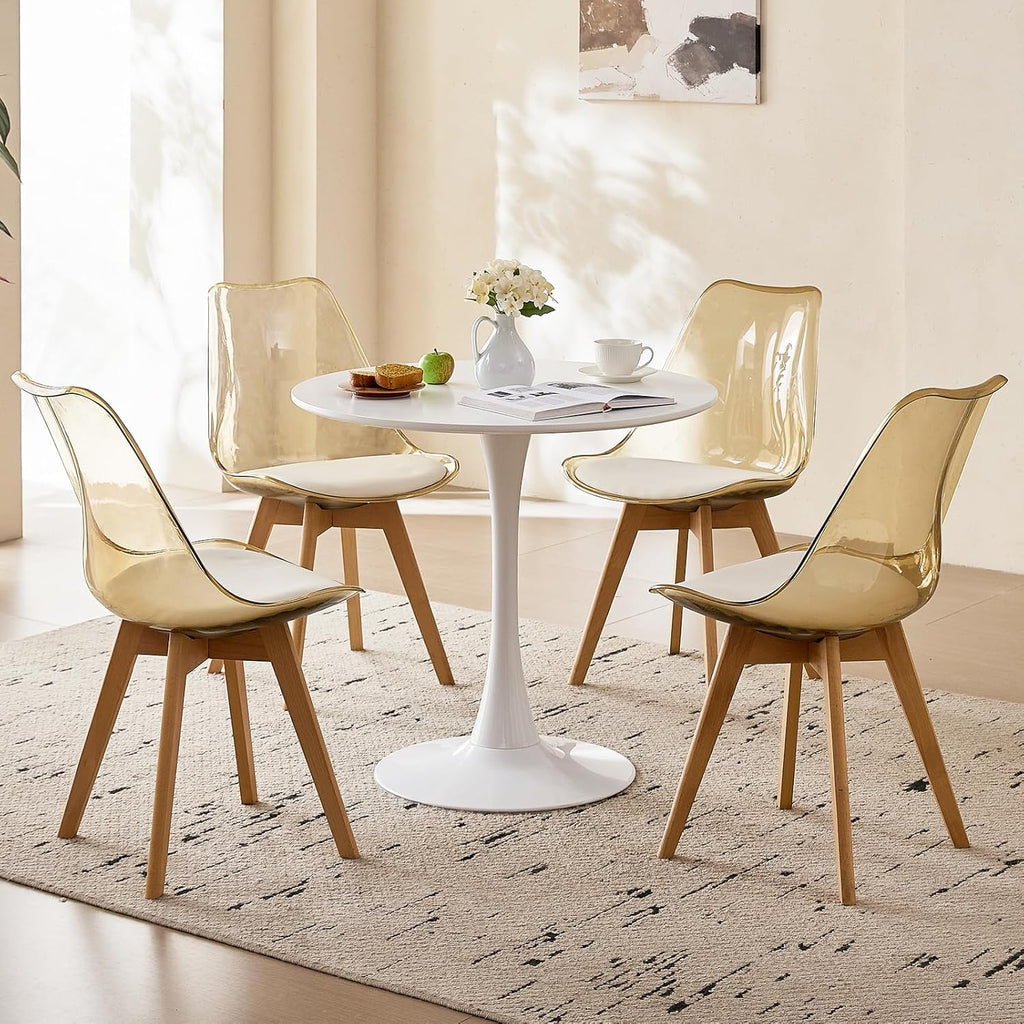 Dining Chairs Set of 4, Clear Acrylic Mid Century Modern Kitchen Chairs with Soft Padded and Wood Legs for Dinner Living Waiting Room Bedroom, Light Brown