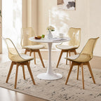 Dining Chairs Set of 4, Clear Acrylic Mid Century Modern Kitchen Chairs with Soft Padded and Wood Legs for Dinner Living Waiting Room Bedroom, Light Brown