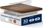 SereneLife Wooden Pants Hangers, 30-Pack Hangers with Adjustable Clips and Anti-Rust Swivel Hook, Space-Saving Pant Organizer for Closet, Ideal for Jeans, Slacks, Shorts, Trousers, Skirts (Retro)