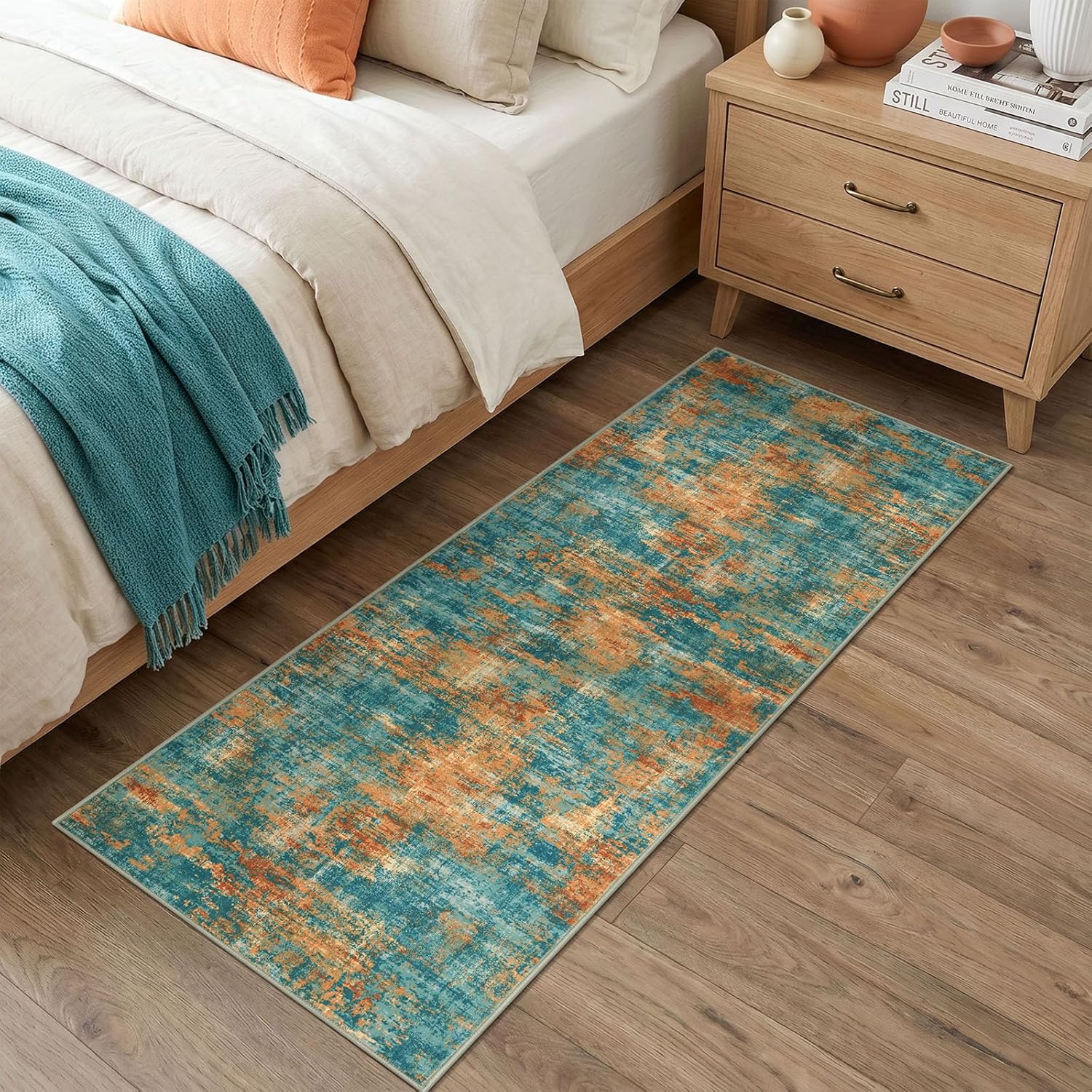 Lansny Abstract 2x6 Runner Rug, Washable Runners for Hallway, Rubber Backed Non-Slip Kitchen Runner Rug, Print Faux Wool Entryway Runners Indoor, Thin Floor Carpet for Bedroom Hall Entry Colorful