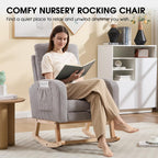 Nursing Rocking Chair, Nursery Glider with Footrest (Grey Retro) | Corduroy Upholstered Accent Rocking Armchair with High Back & Side Pockets for Living Room Bedroom Office Nursery