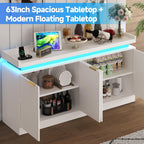 knoworld LED Sideboard Buffet Cabinet with Storage, 63'' Large Kitchen Buffet Cabinet Storage Cabinets with 4 Doors, Wood Coffee Bar Cabinets Buffet Table for Kitchen, Dining, White