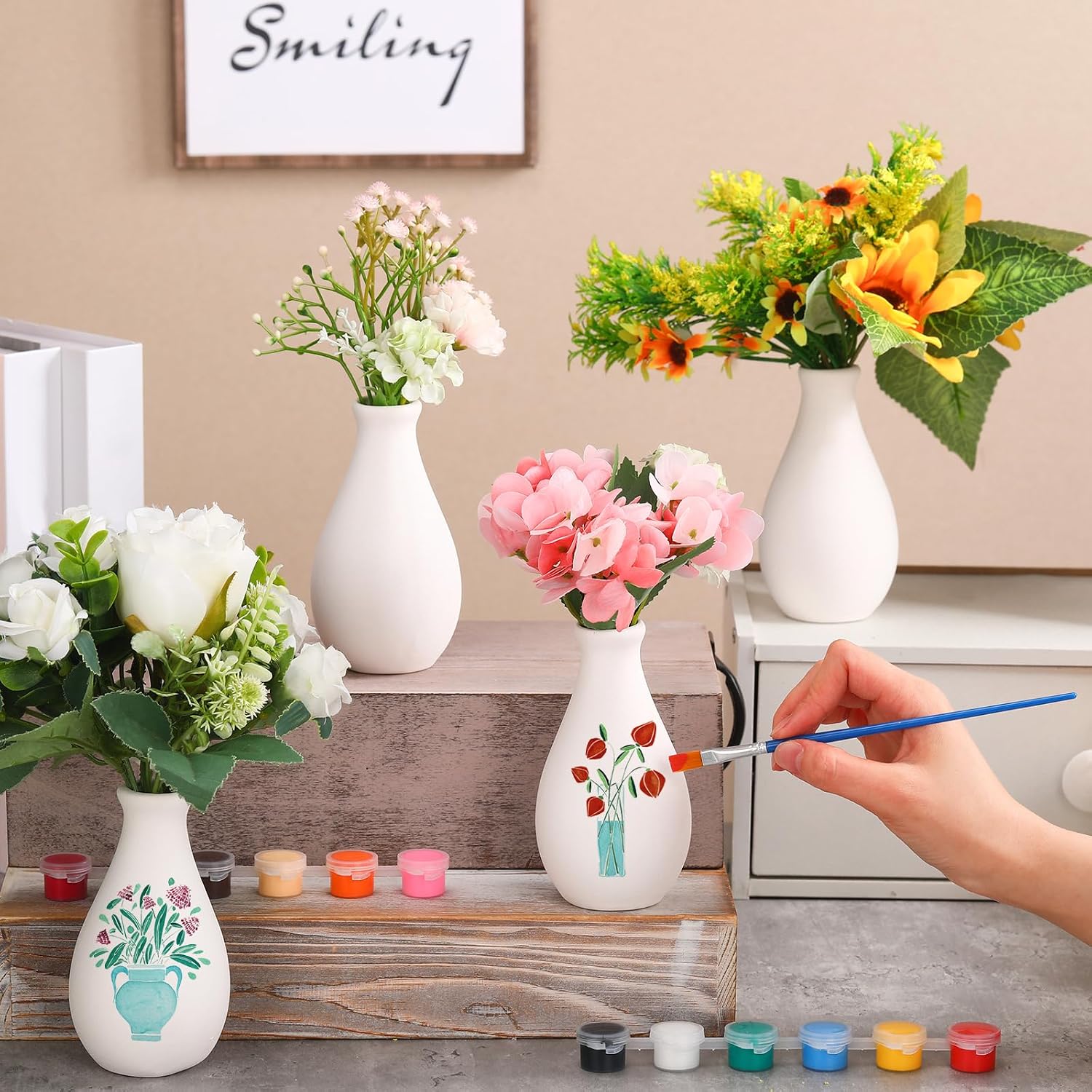 6 Set Ceramics to Paint Vase DIY Your Own Ceramic Vase Painting Decorating Kit for Christmas Holiday DIY Craft to Paint Unpainted Plaster Paintable Kit Art Craft Supply(Delicate)