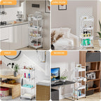 4 Tier Rolling Utility Cart with Handle,REBECAT Utility Cart Made of Multifunctional Storage Organizer Tool for Kitchen,Bathroom,Living Room,Office(White)