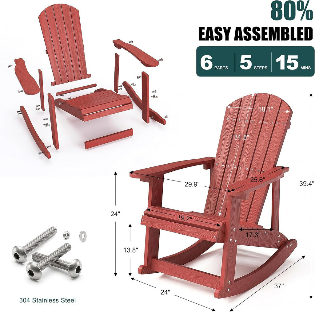 Outdoor Adirondack Rocking Chairs Set of 2, All-Weather Patio Rocker Chair with Wide Armrests & High Backrest, Front Porch Rocker Chairs for Patio Garden, Backyard, Porch