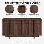 Sideboard Buffet Cabinet with Storage, Mid Century Modern Accent Cabinet with Skeleton Line & Wood Grain Texture,Minimalist Geometric Credenza for Living Room, Kitchen and Entryway, Walnut