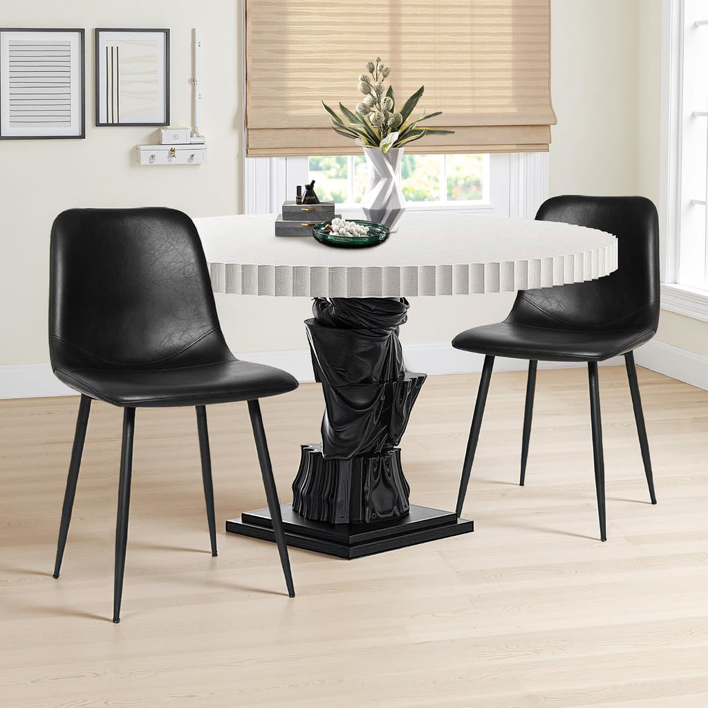 Black Dining Chairs Set of 4, Modern Faux Leather Upholstered Kitchen Side Chairs with Curved Back, Sturdy Metal Legs, for Dining Room, Living Room, Office, Black