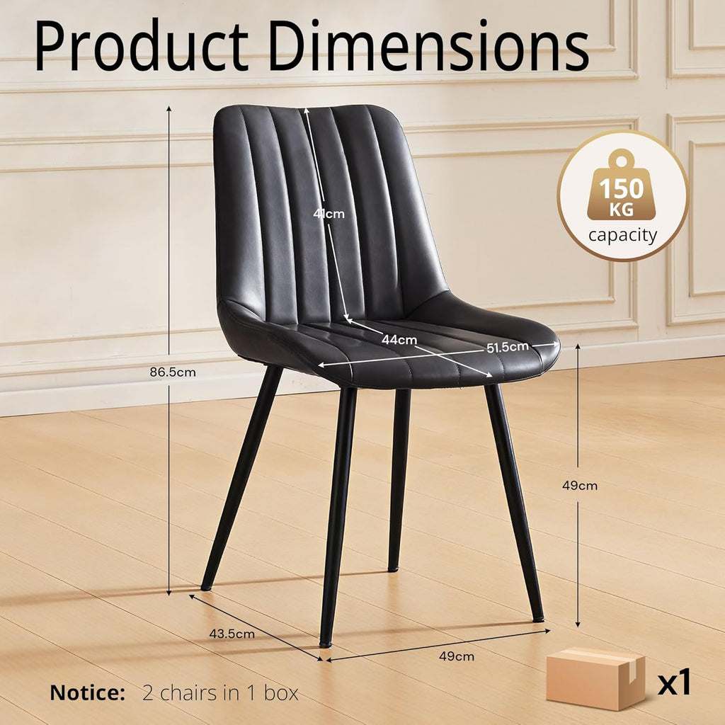 CLIPOP Dining Chairs Set of 2, Faux Leather Dining Chairs with Upholstered Seat, High Back Comfy Cushion, Metal Leg, Accent Kitchen Side Chair for Living, Restaurant & Meeting Room, Black
