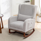 HCHAIRH Rocking Chair Nursery with Foot Rest, Wingback Nursery Rocking Chairs, Grey Teddy Nursing Glider Rocker Chair with Pillow and High Back for Nursery, Living Room, Bedroom