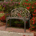 VINGLI 38.5" Patio Park Garden Outdoor Metal Rose Bench, 2-Person Cast Iron Cast Aluminium Frame Antique Finish Chair,Accented Lawn Front Porch Path Yard Decor Deck Furniture (Bronze, Butterfly)