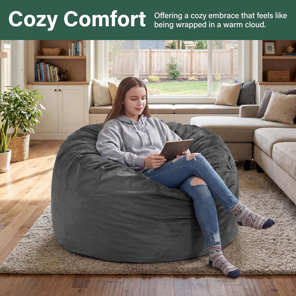 fond + found 3FT Bean Bag Chair for Adults - Giant Memory Foam Bean Bag with Removable Washable Cover, Large Comfy Bean Bag Chair with Handle & Side Pocket for Living Room, Bedroom, Gaming
