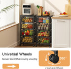 4-Tier Fruit Vegetable Storage Cart - Kitchen Organizer and Storage Cart with Wheels, Wooden Top Metal Wire Fruit Vegetable Rack Stand with Drawers to Storage Cans Snacks for Kitchen(Patent Pending)