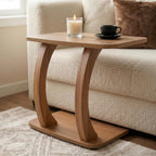 Modern C-Shaped Side Table, Curved Wood End Table for Couch, Sofa & Bed, Elegant TV Tray Table for Eating & Snacks, Space Saving Laptop Stand for Small Spaces, Unique Accent Furniture Piece