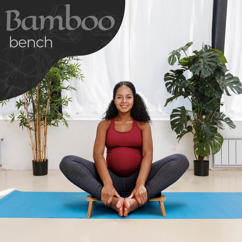 Zaveur Bamboo Meditation Bench with Cushion - Foldable Bench for Multiple Seating Angles - Kneeling Chair Meditation Stool - Yoga Chair Prayer Bench for Deeper and Longer Meditation - Black