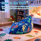 BRINJOY Kids Bean Bag Chair Bed, 3 in 1 Memory Foam Filled Bean Bag Sofa with Removable Cover for Playroom Daycare Bedroom, Toddlers Lazy Floor Mattress Lounger for Boys Girls, Glowing Dinosaur