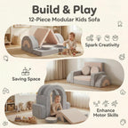 14pcs Modular Kids Play Couch, Child Sectional Sofa, Fortplay Bedroom and Playroom Furniture for Toddlers, Convertible Foam and Floor Cushion for Boys and Girls