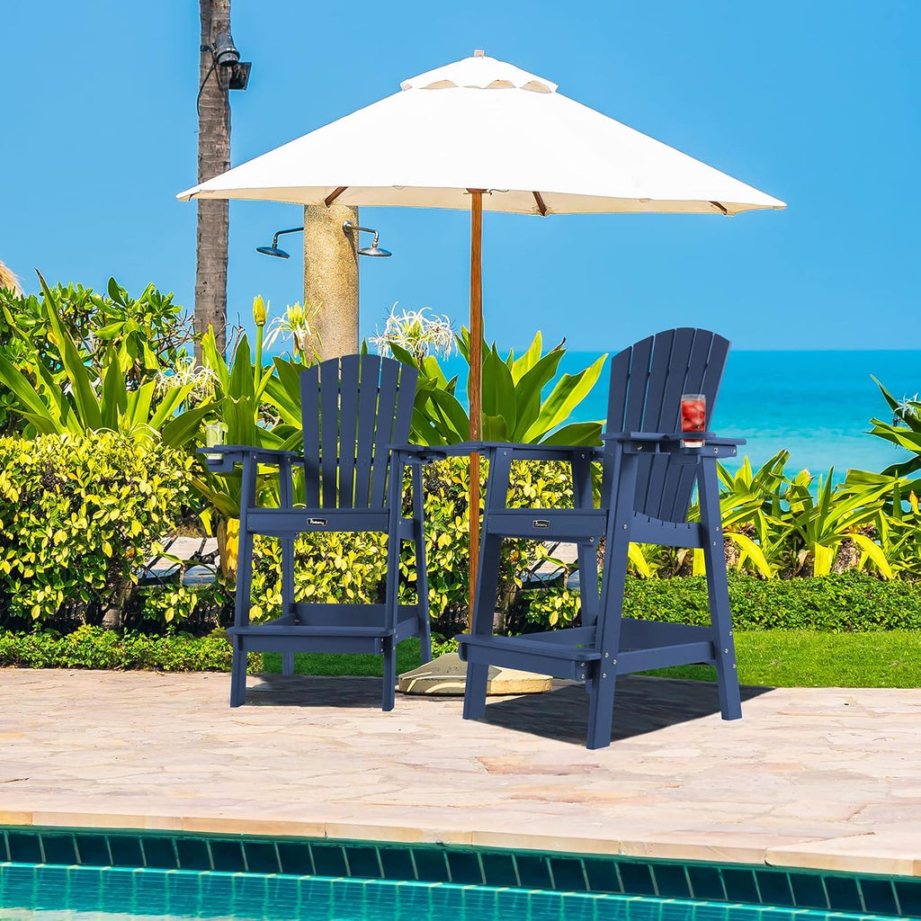 FUNBERRY Tall Adirondack Chairs Set of 2 with Removable Connecting Table, All Weather High Top Balcony Chair with Cup Holders