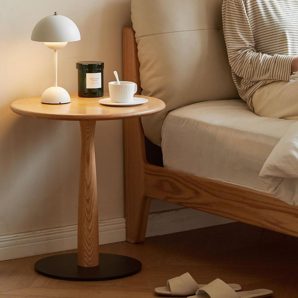 Small Wooden Round Side Table, Accent Nightstand Pedestal Table for Living Room, Bedroom, Compact Coffee Table, Drink Table, End Table for Small Spaces, Corners, Office(Natural, 13.78"D x 21.26"H)