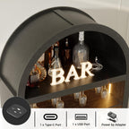 71" Tall Arched Wine Bar Cabinet with Wine Racks & Glass Holder, Wide Liquor Cabinets with LED Lights & Charing Ports, Kitchen Pantry Cupboard, Coffee Bar Storage Cabinet for Home, Dining Room (Black)