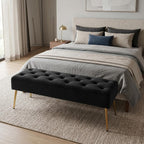 DUHOME Button-Tufted Ottoman Bench, Upholstered Bedroom Benches Velvet Footrest Stool Accent Bench for Entryway Dining Room Living Room Bedroom End of Bed, Black