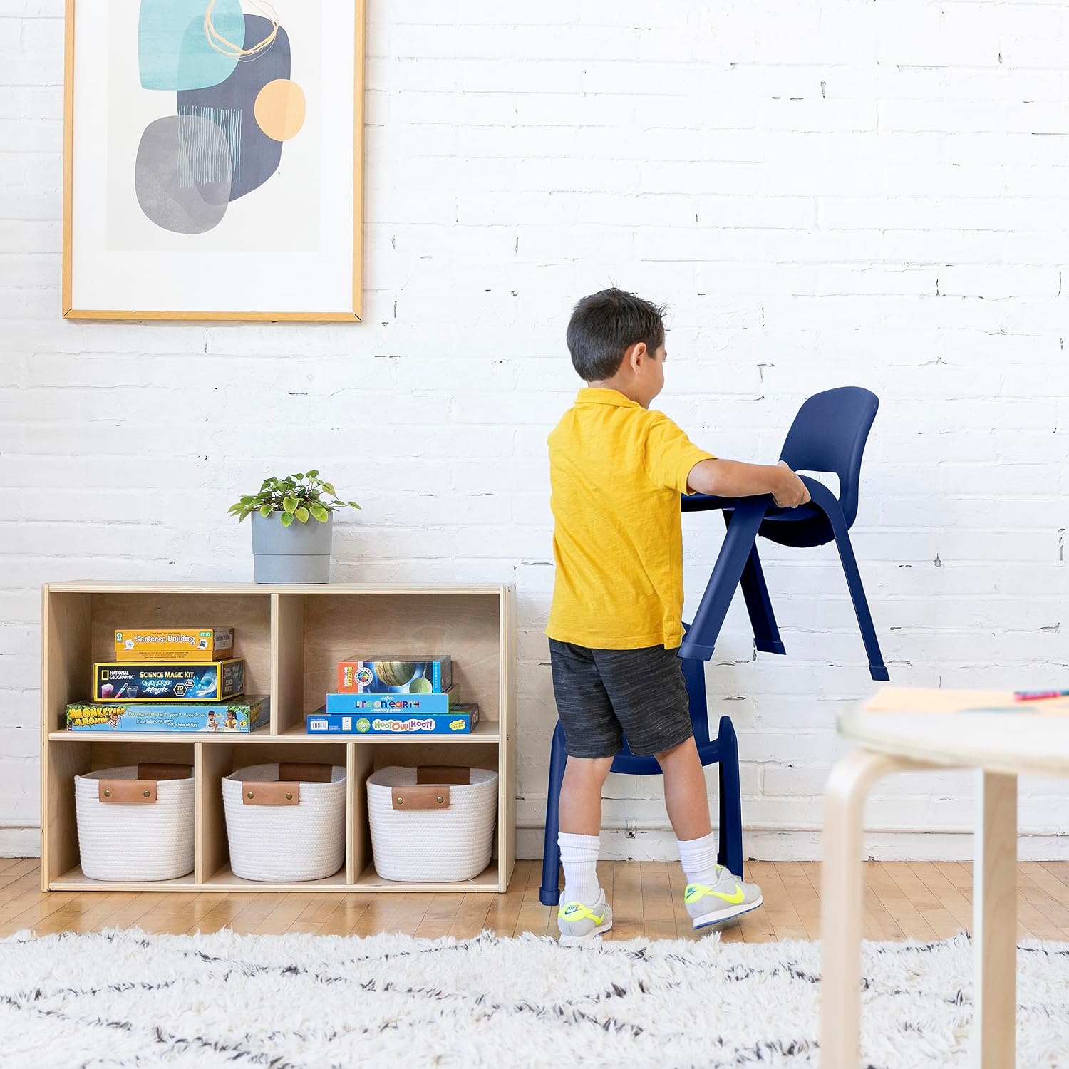 ECR4Kids Plastic Stackable SitRight Chair, 11in, Classroom Furniture, Navy, 4-Pack