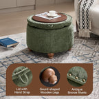 WUTUTUEE 24Inch Round Storage Ottoman with Tray, Modern Tufted Circle Coffee Table with Storage, Upholstered Ottoman with Removable Top for Living Room, Bedroom, Chenille Green