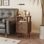 Veegle Nightstand,Modern Bedside Table with Storage Drawer and Open Wood Shelf, for Bedroom and Small Spaces,Night Stand with Solid Wood Legs (Walnut Brown)