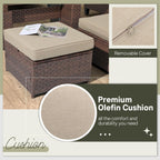 SUNSITT Outdoor Patio Ottoman Set of 2, All Weather Rattan Outdoor Ottoman Set, Brown Wicker Footstool Ottoman Footrest Seat w/Olefin Beige Cushions for Balcony, Porch and Deck