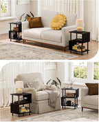 Frylr Small Side Table, End Table and Nightstand with 3-Tier Wood Shelves, Sturdy Metal Frame with 44 LBS Capacity per Shelf, Easy to Assemble for Living Room or Bedroom,Black