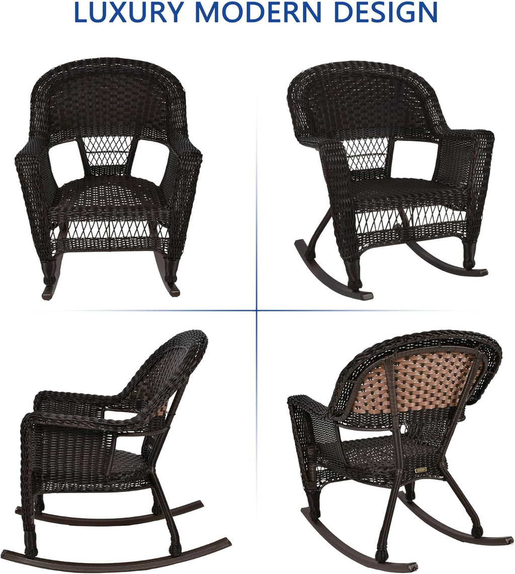 Jeco 3 Piece Rocker Wicker Chair Set, Espresso