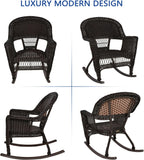 Jeco 3 Piece Rocker Wicker Chair Set, Espresso
