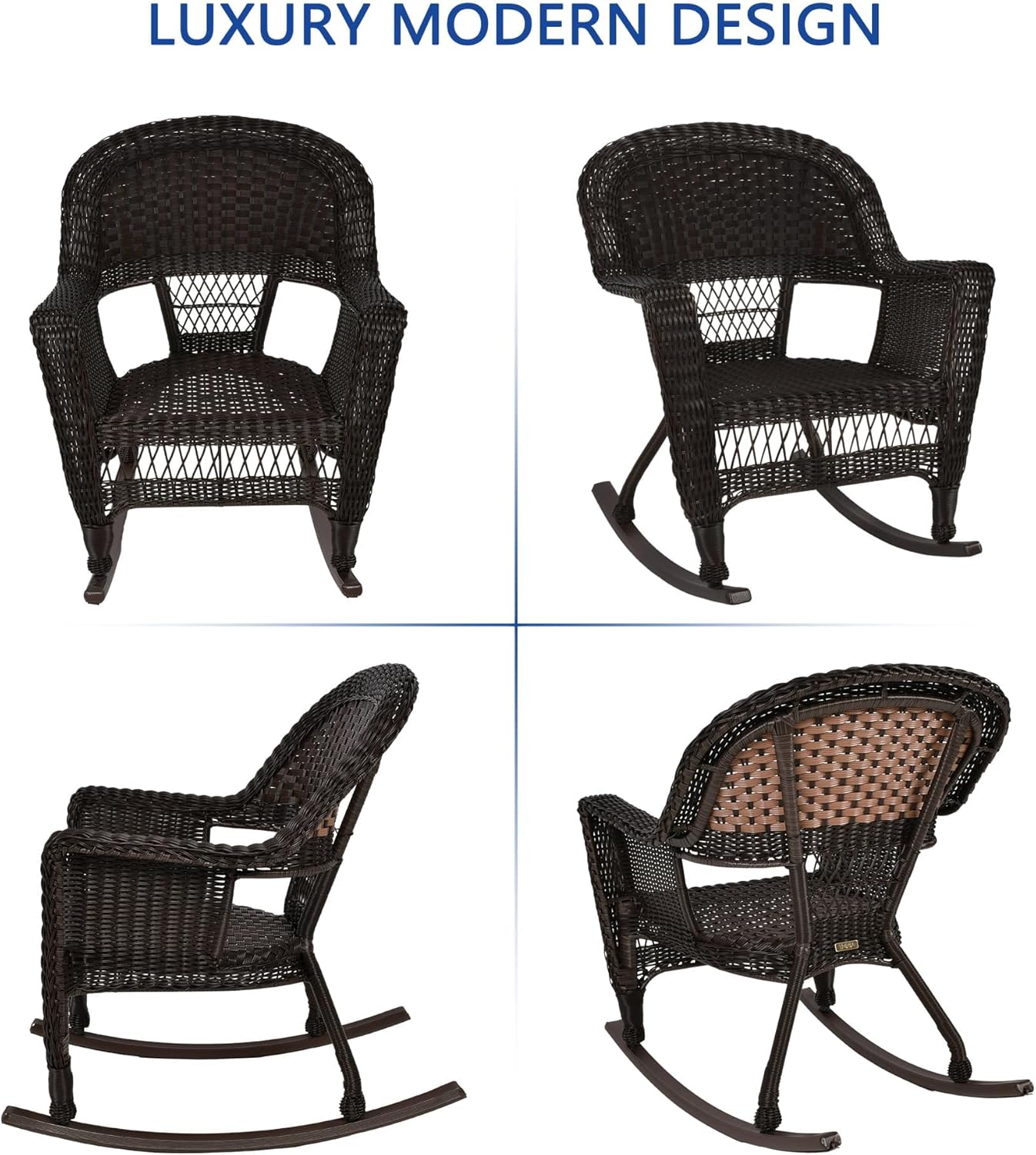 Jeco 3 Piece Rocker Wicker Chair Set, Espresso