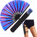 FairySandy Large Rave Fan UV Glow Clack Summer Hand Fan with Thigh Holster for Women Carnival Party Supplies for Carnival Edm Music Festival Club Accessories(Purple Laser,Laser Color)